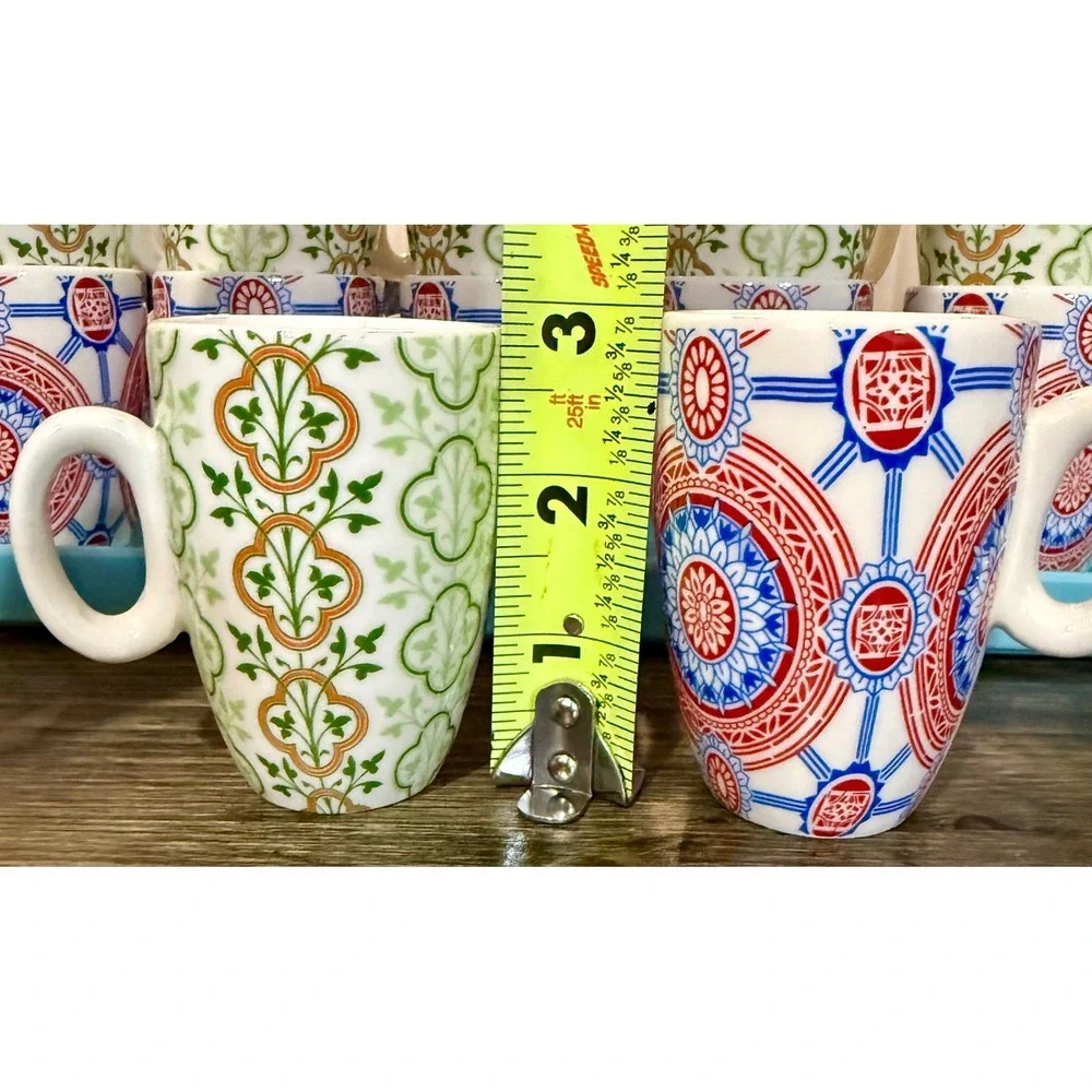 Pier 1 Espresso Cup Set 12pc Multicolor Excellent Mediterranean Boho Floral